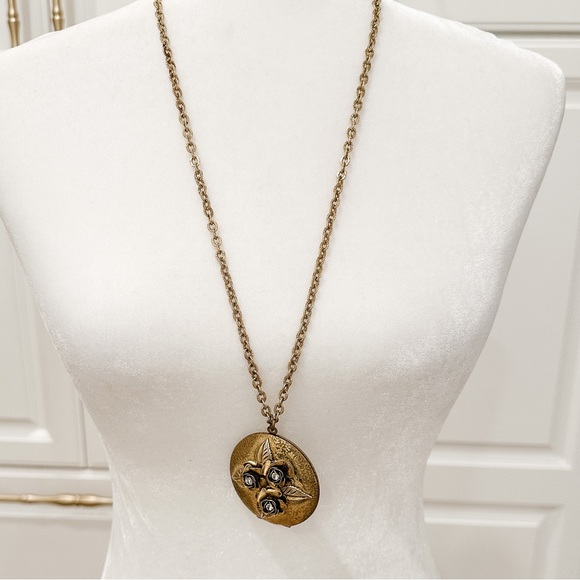 Lenora Dame Gold Rhinestone Floral Locket Necklace - Picture 2 of 8